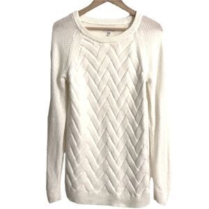 SONOMA Herringbone Pattern Crewneck Long Sleeve Sweater White Women Size M
